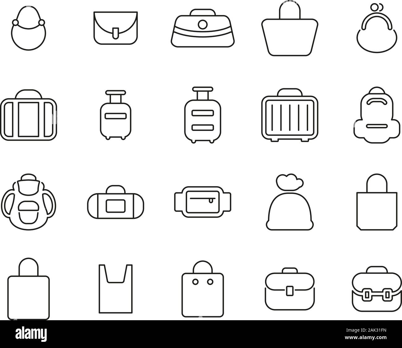 Bag Or Case Icons Thin Line Set BIG Stock Vector