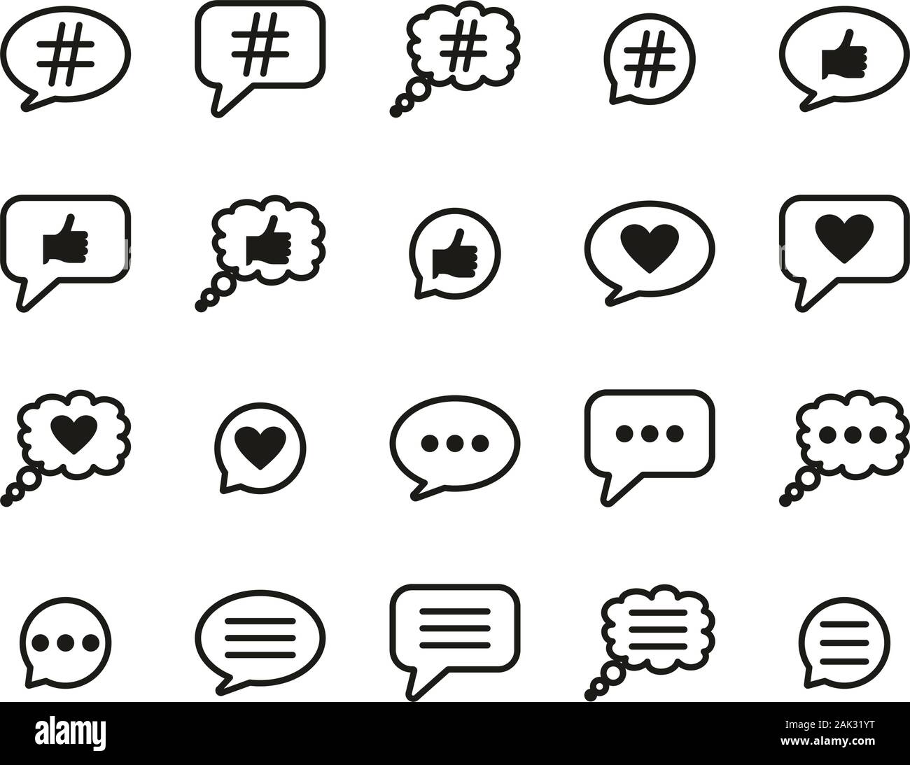 Chat Bubble Icons Black & White Set Big Stock Vector Image & Art - Alamy