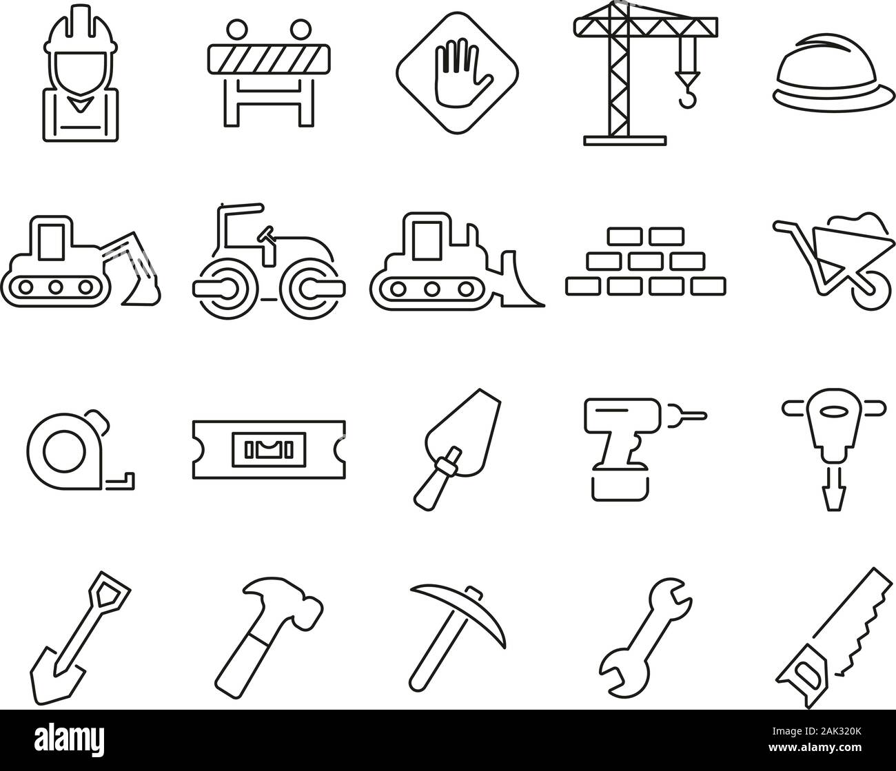 Builders Site Or Construction Site Icons Thin Line Set Big Stock Vector
