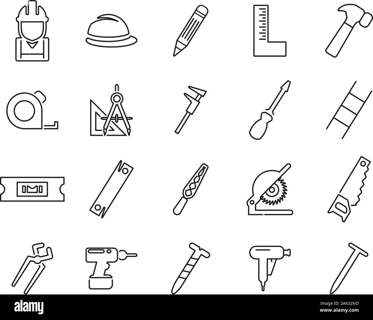 Carpenter Icons Thin Line Set Big Stock Vector