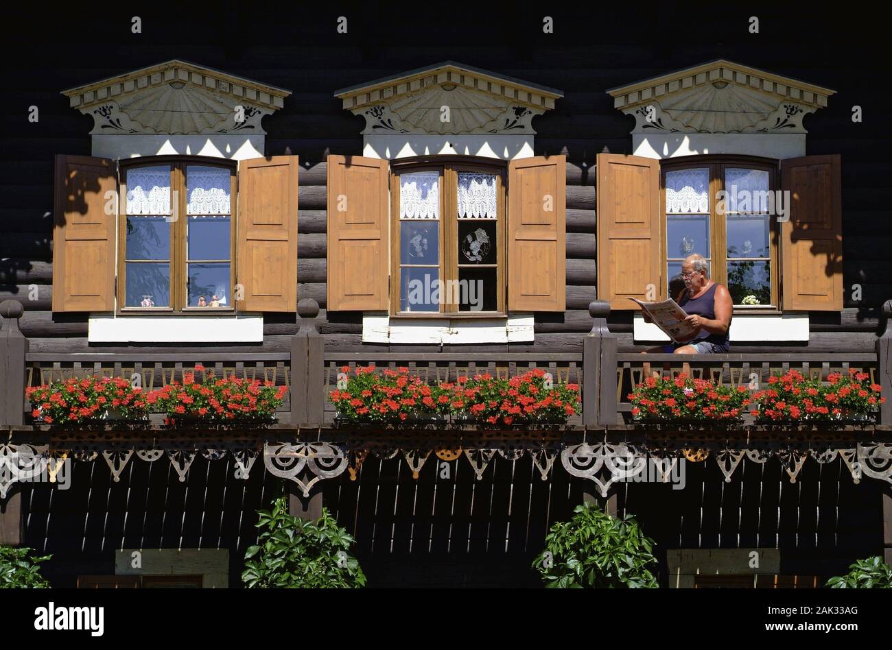 View of a timbered house in the Russian settlement Alexandrowka in