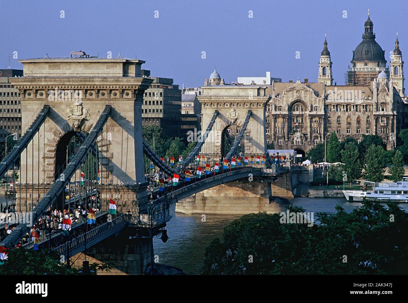 The Szechenyi Chain Bridge is a suspension bridge that spans the River ...