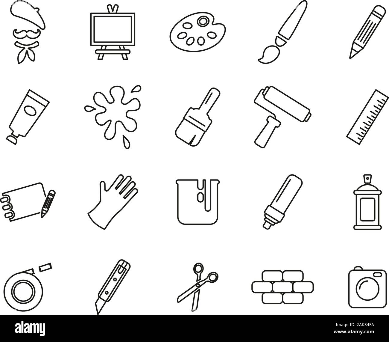 Artist Or Arts Equipment Icons Thin Line Set Big Stock Vector Image ...
