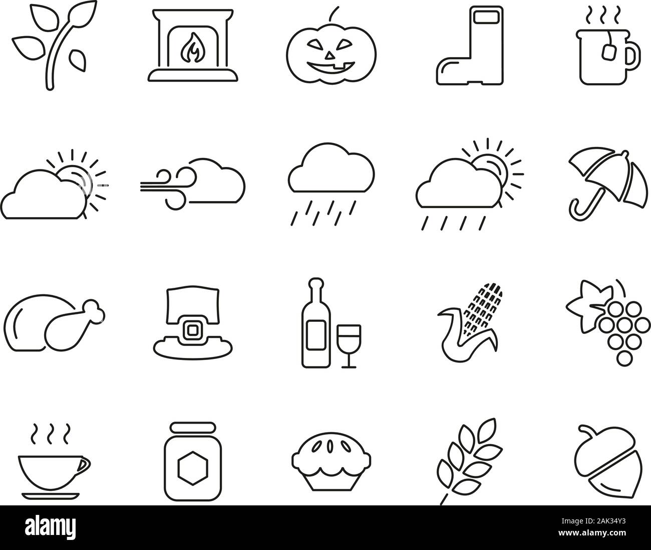 Autumn Or Fall Icons Thin Lne Set Big Stock Vector