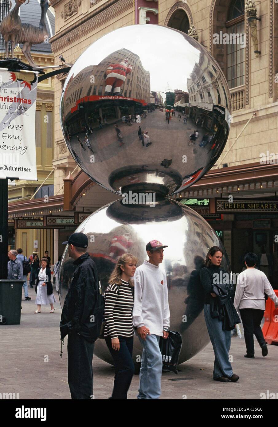 View of the emblem of the shopping street Rundle Mall which is a