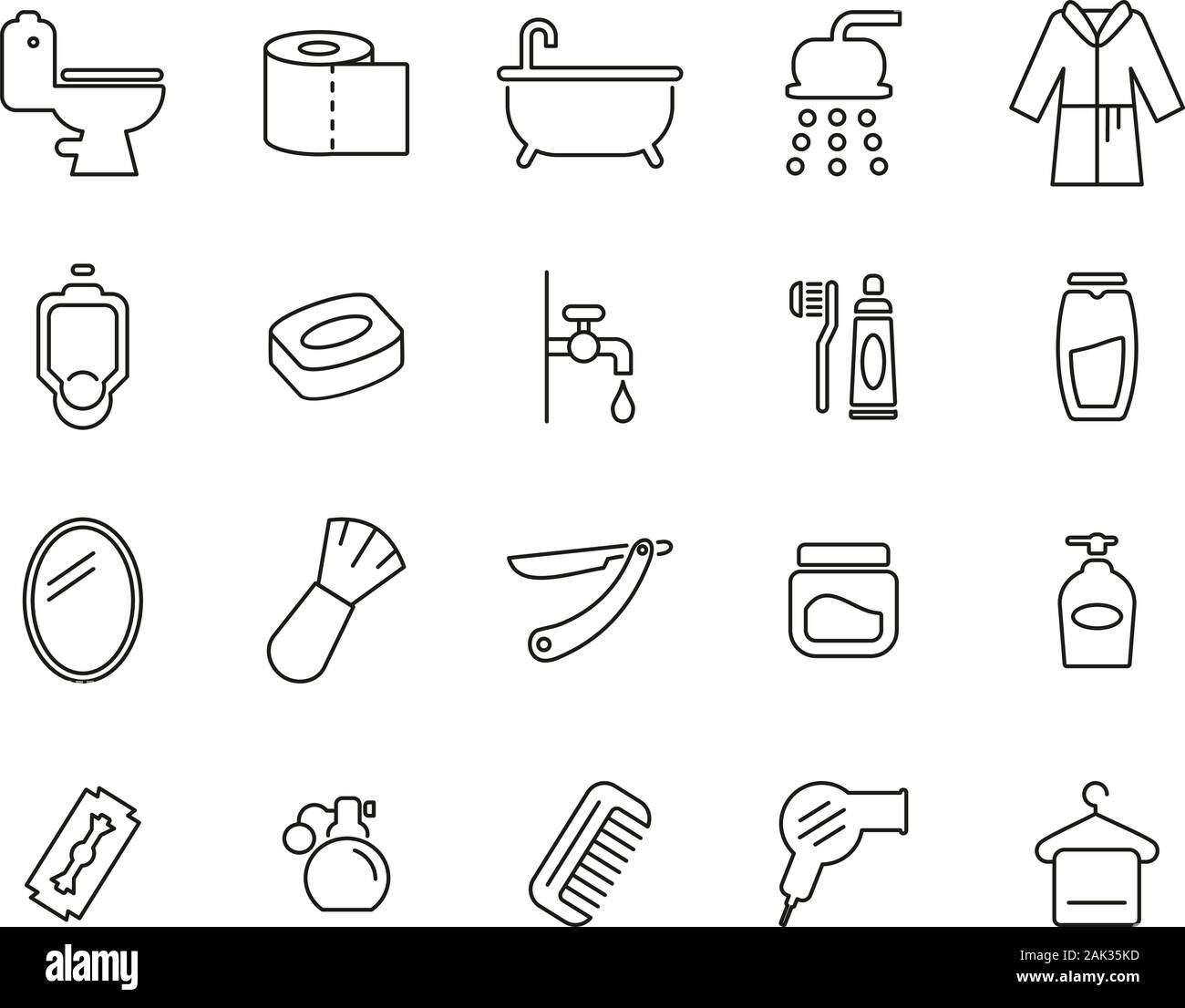 Bathroom Or Shower Icons Thin Line Set Big Stock Vector