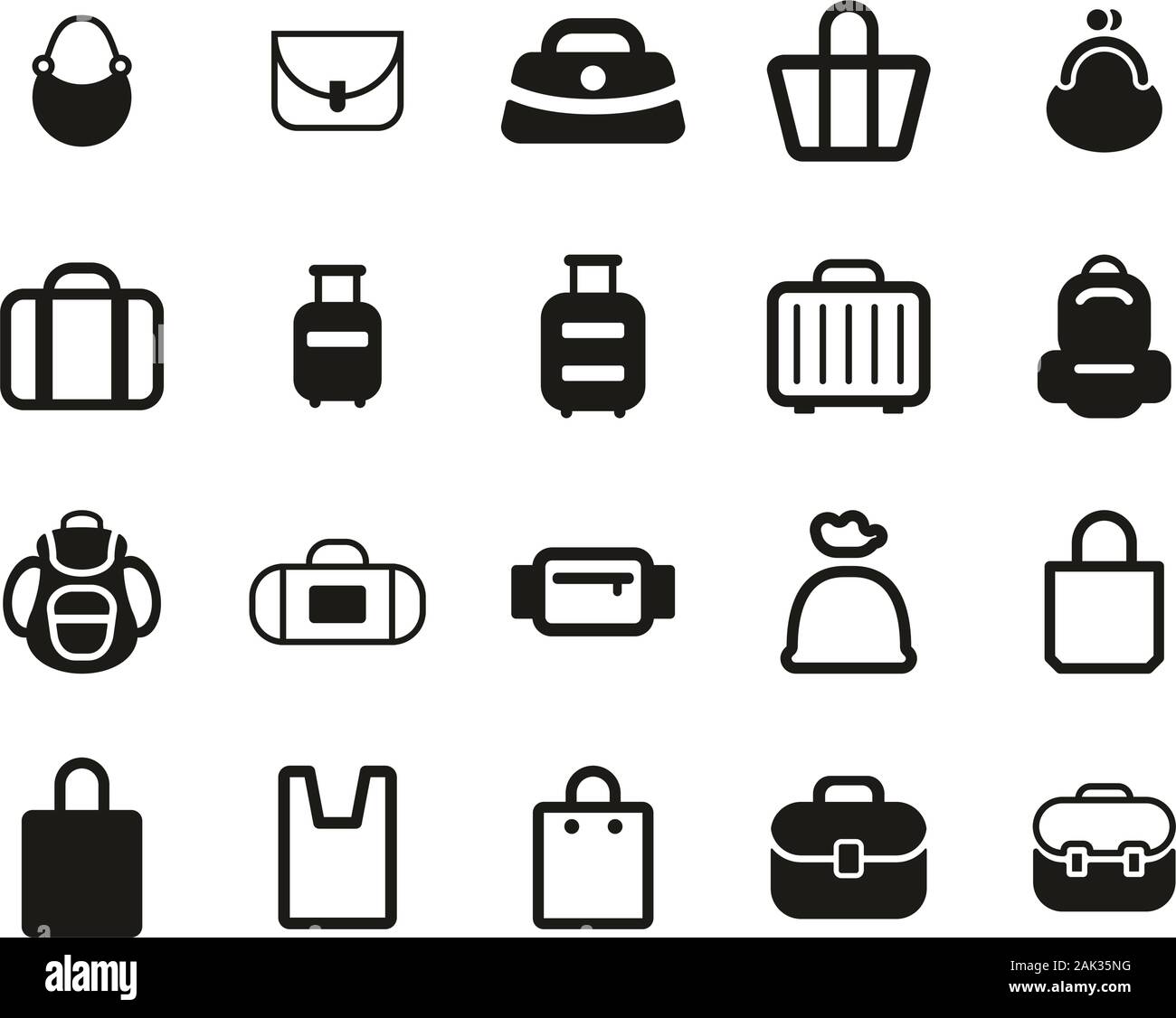 Bag Or Case Icons Black & White Set BIG Stock Vector
