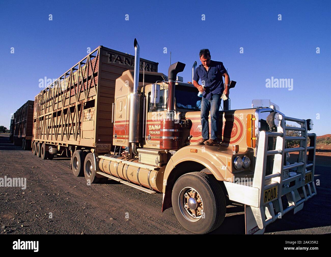 View of an Australian longdistance road train which can reach a length