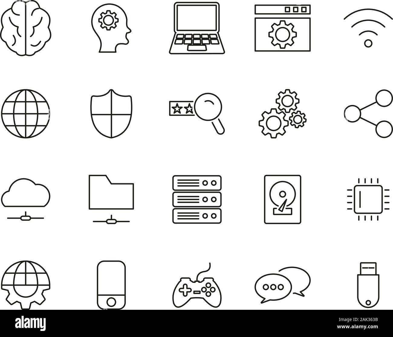 Artificial Intelligence Icons Thin Line Set Big Stock Vector