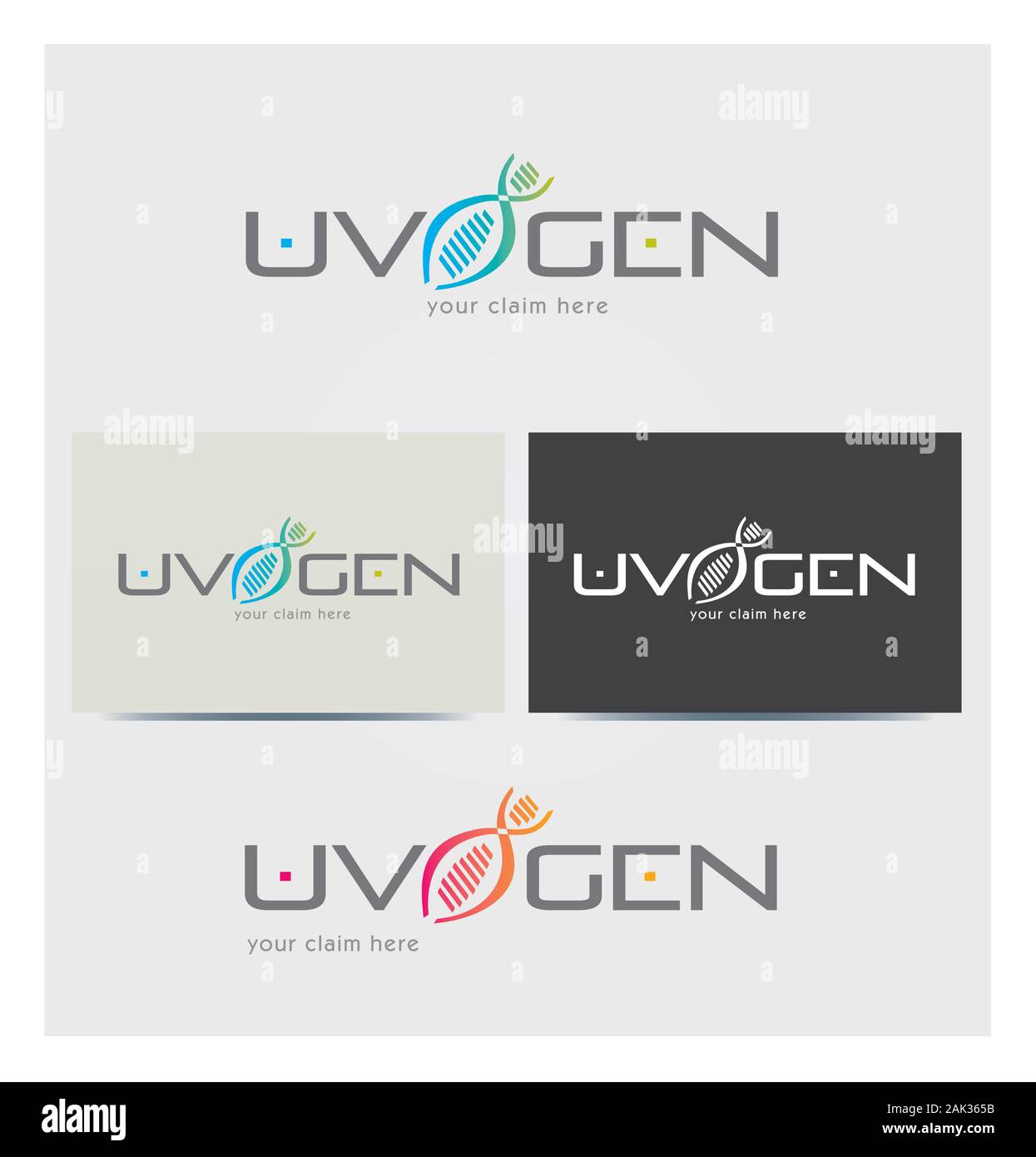 DNA Icon, Genetics Logo for Medical Healthcare Business, Card Mock up in Several Colors Stock Vector