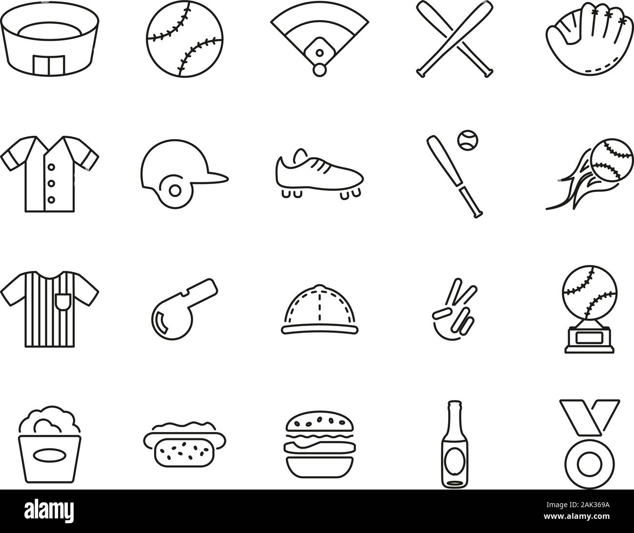 Baseball Icons Thin Line Set Big Stock Vector