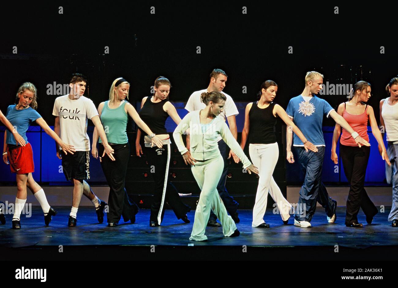 Riverdancers rehearsing the traditional Irish tap dance for a