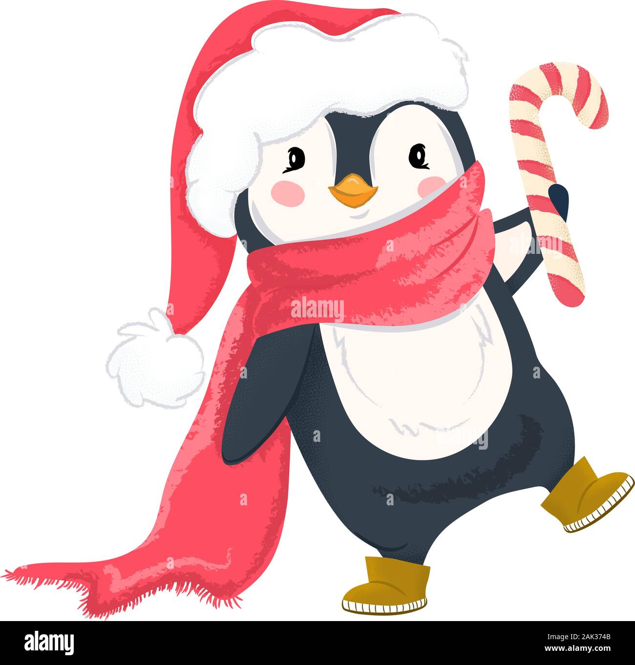 Christmas penguin cartoon illustration. Penguin in Christmas hat and scarf  vector illustration Stock Vector Image & Art - Alamy