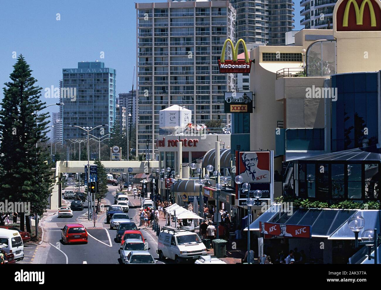 View of the busy Esplanade in Surfers Paradise, a vacation resort on the Gold Coast in Queensland, Australia. (undated picture) | usage worldwide Stock Photo