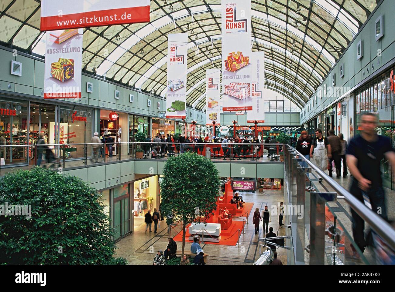 A glassy roof covers the modern shopping mall Allee-Center in Magdeburg.  Magdeburg is located at the edge of the Magdeburg Boerde region at the Elbe  r Stock Photo - Alamy