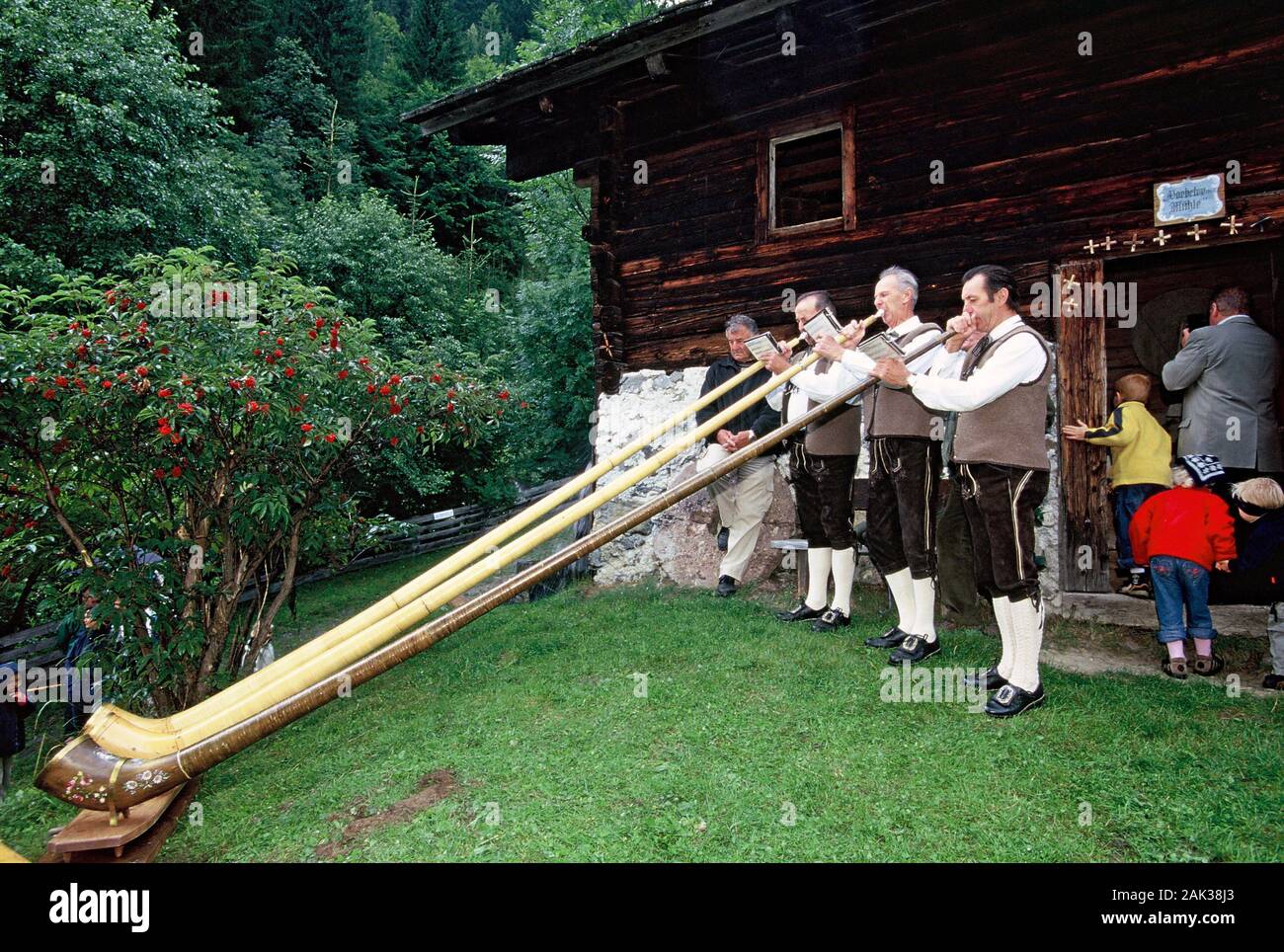 Alphorn-Blower at Maria Luggau, Austria, in the valley Lesachtal.(undated picture) | usage worldwide Stock Photo