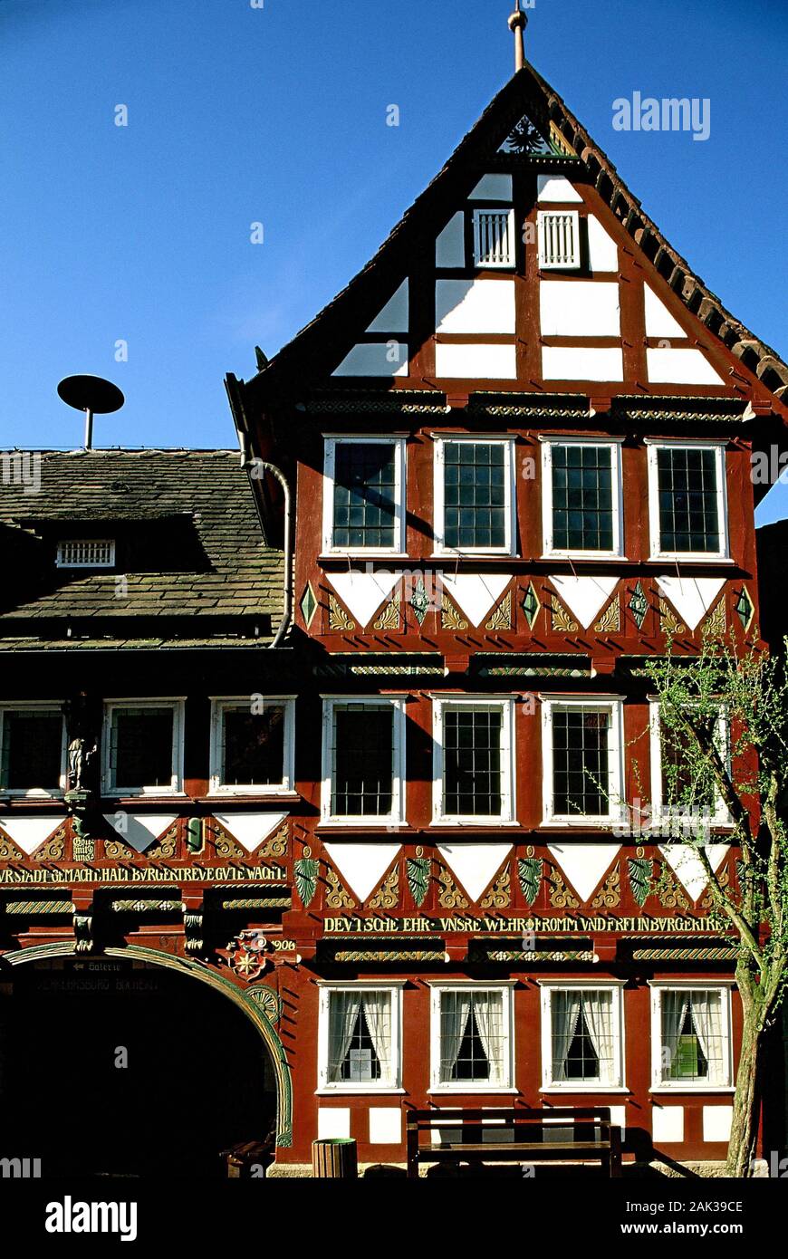 View of the gorgeous half-timbered city hall in Schieder-Schwalenberg. It was built in the so-called style of the Weser Renaissance in 1579. Tyical ar Stock Photo