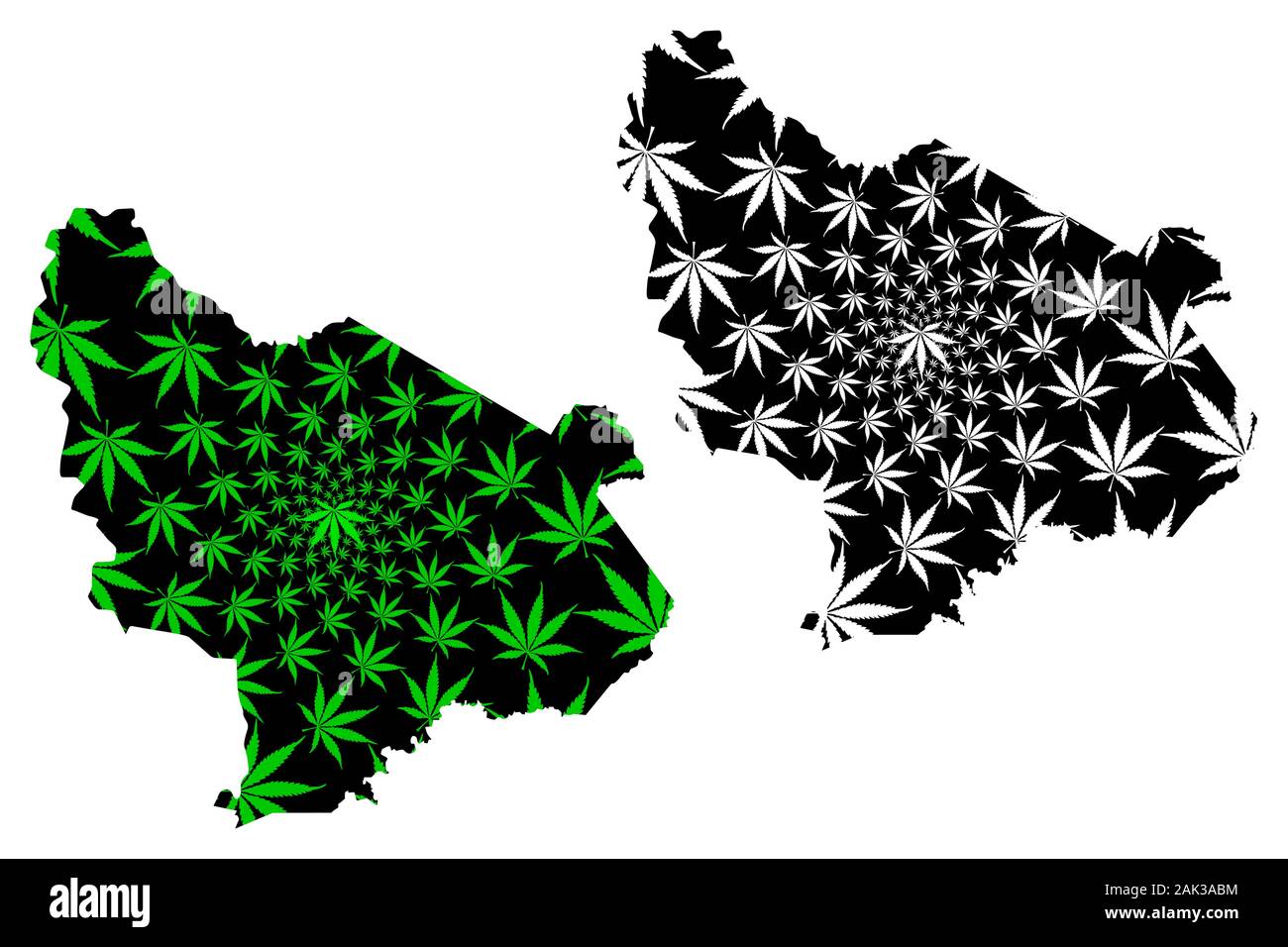 Est Region (Regions of Burkina Faso, Burkina Faso) map is designed cannabis leaf green and black, Est map made of marijuana (marihuana,THC) foliage Stock Vector