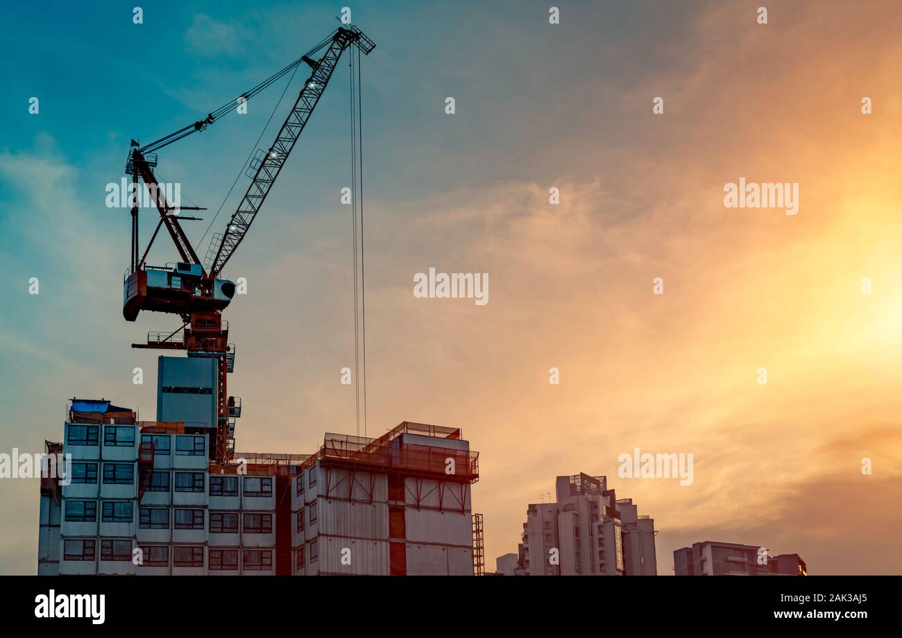 Construction site with crane and building. Real estate Construction