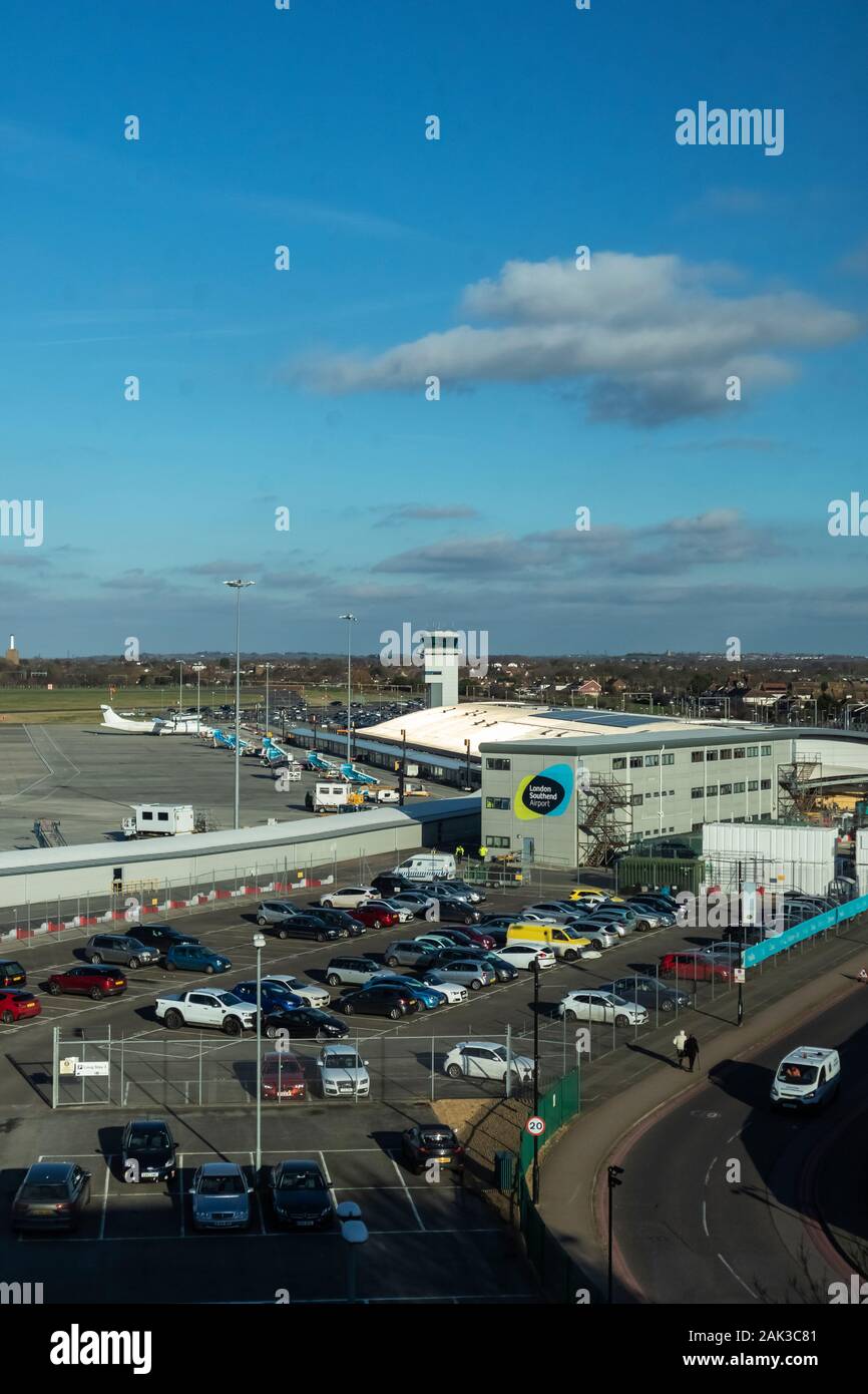 General View of Terminal at London Southend Airport on a Bright January Day Taken from Holiday Inn Stock Photo