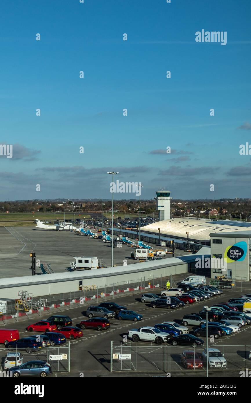 General View of Terminal at London Southend Airport on a Bright January Day Taken from Holiday Inn Stock Photo