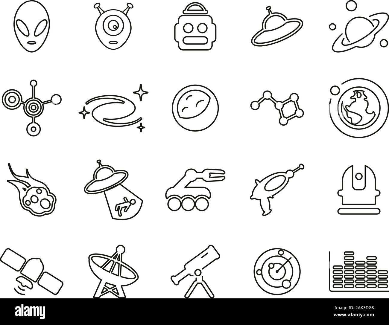 Alien Or Extraterrestrial Icons Thin Line Set Big Stock Vector