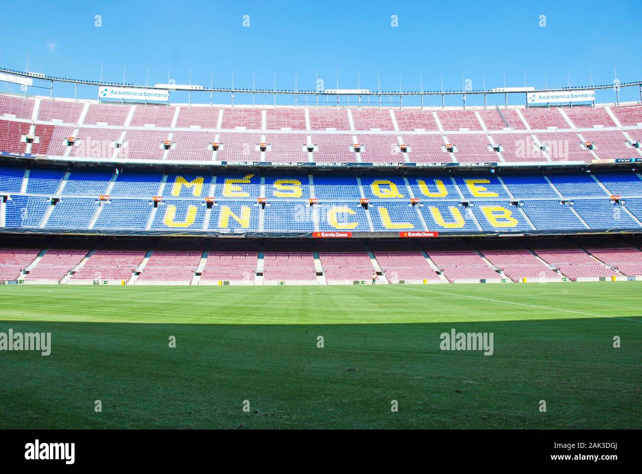 SPAIN, BARCELONA – JULY , 2013: A view at the home stadium of FC Barcelona, Camp Nou stadium. Stock Photo