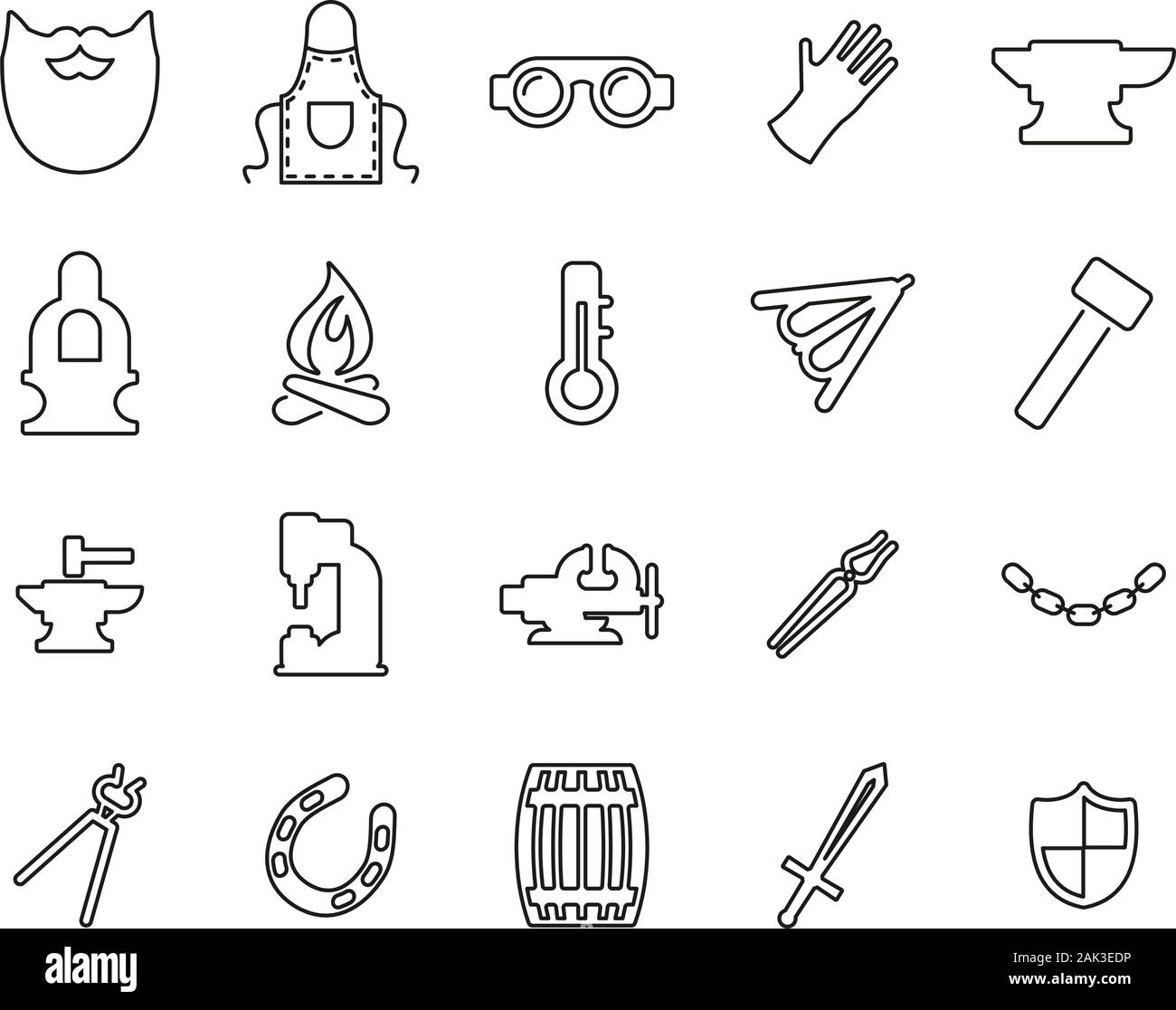 Blacksmith Icons Thin Line Set Big Stock Vector