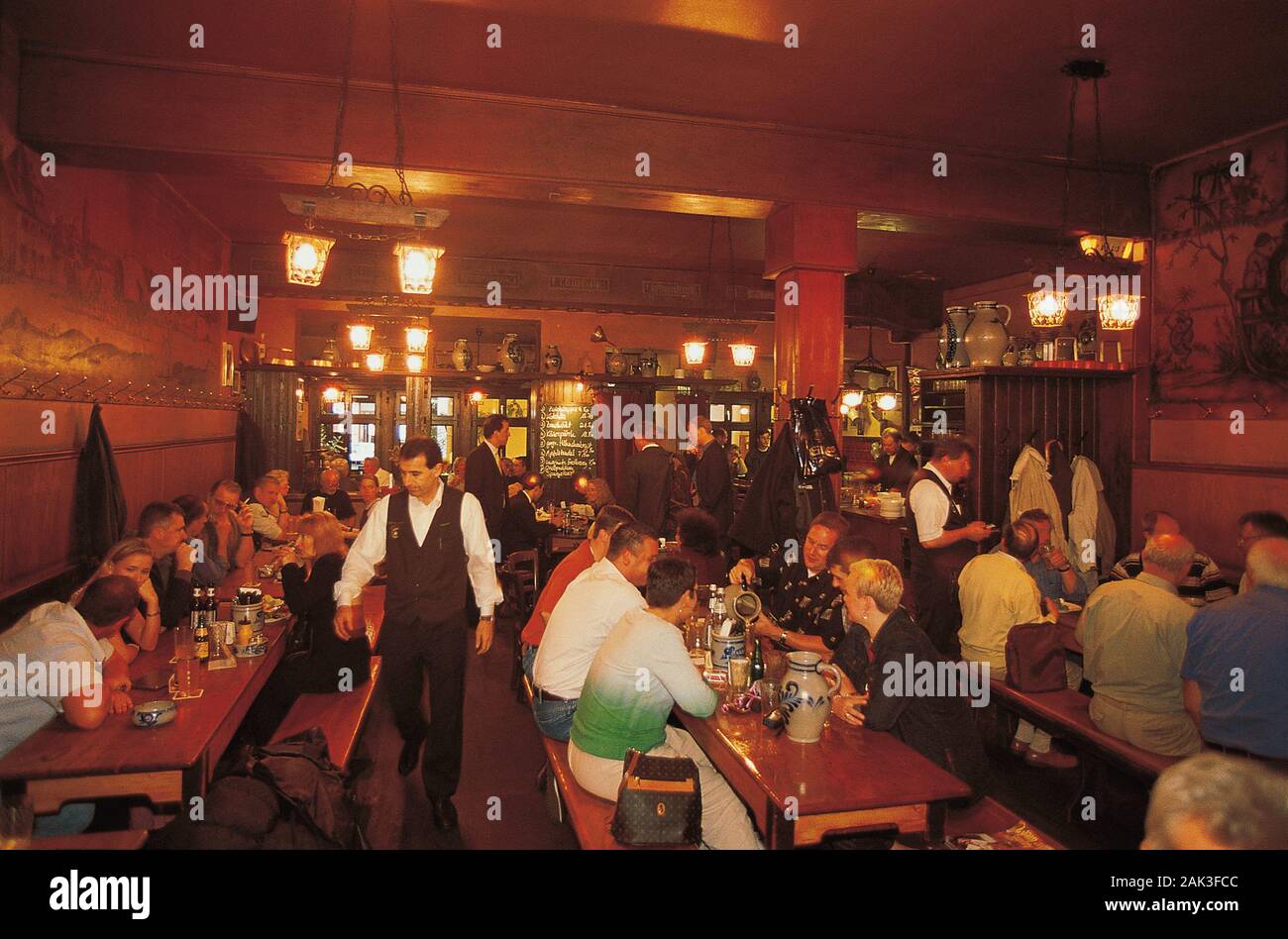 It is sin to order a beer in an "Äppelwoi" pub in Frankfurt Sachsenhausen, Germany. (undated