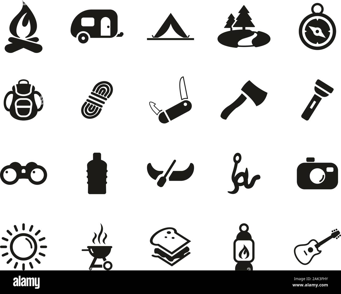 Camping Or Outdoor Adventure Icons Black & White Set Big Stock Vector ...