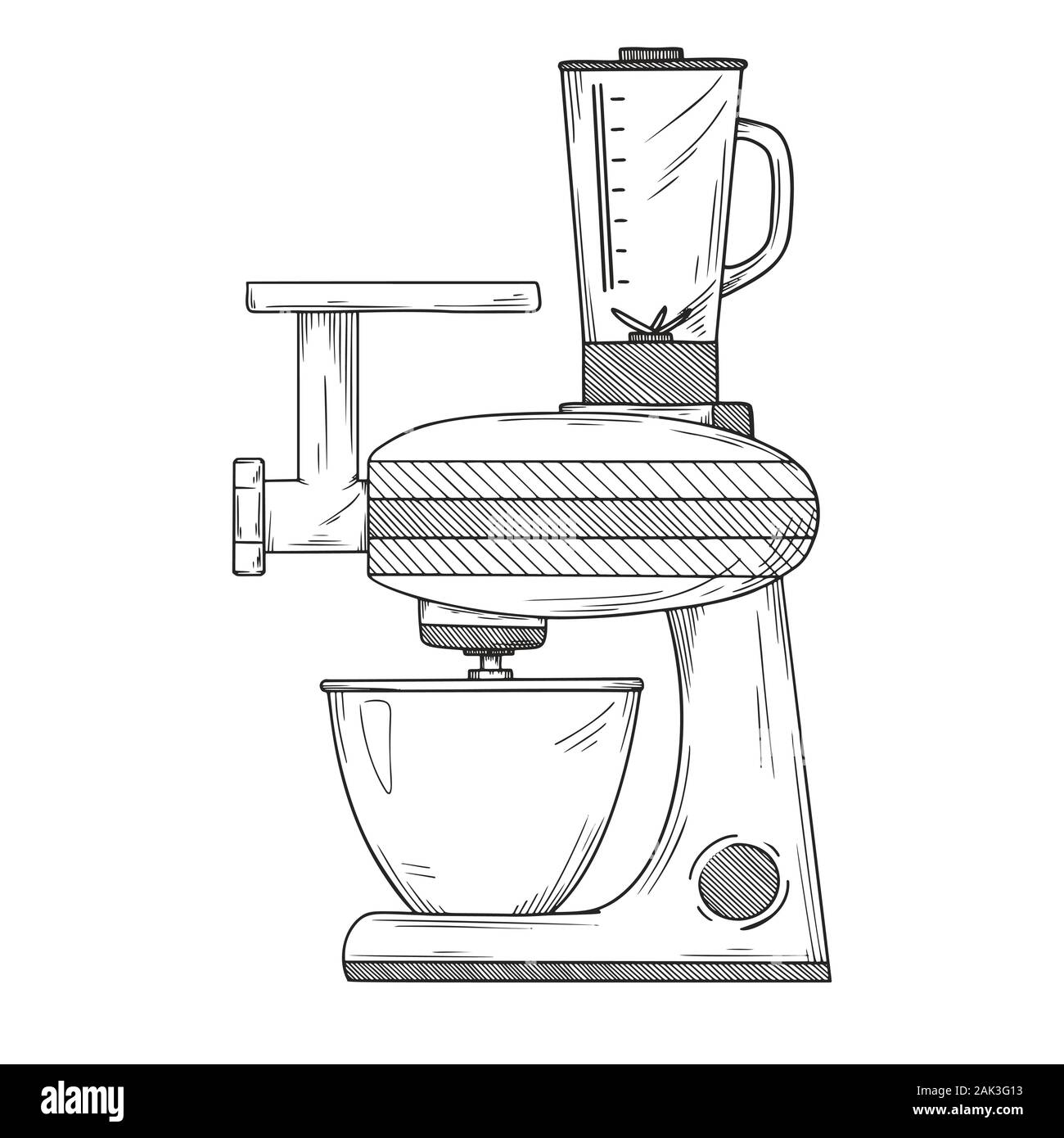 https://c8.alamy.com/comp/2AK3G13/food-processor-with-different-nozzles-isolated-on-white-background-vector-illustration-in-sketch-style-2AK3G13.jpg