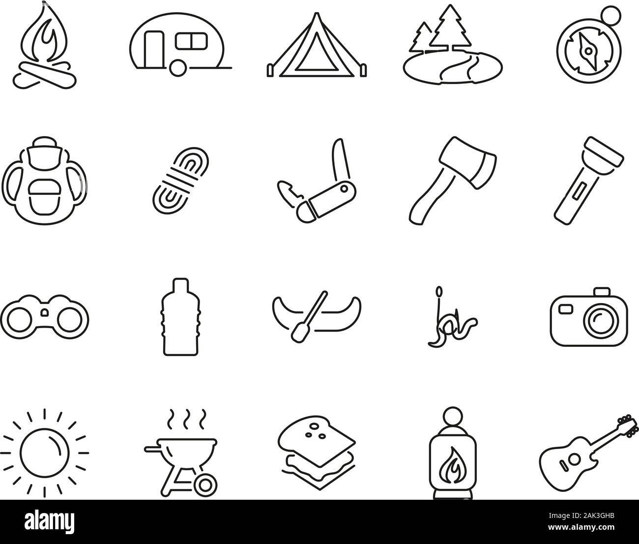 Camping Or Outdoor Adventure Icons Thin Line Set Big Stock Vector Image ...