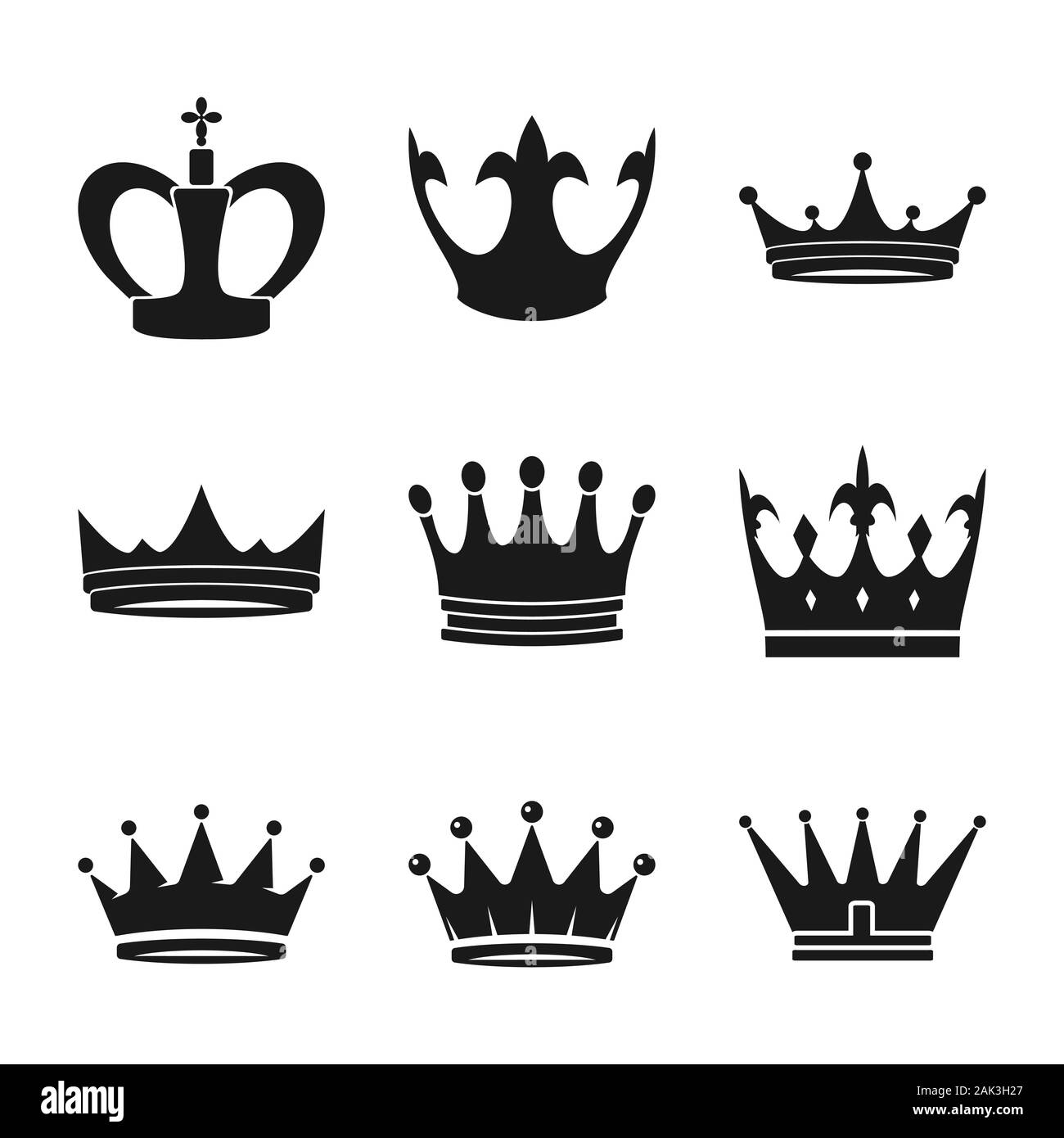 Crown symbols set. Vector icons collection Stock Vector