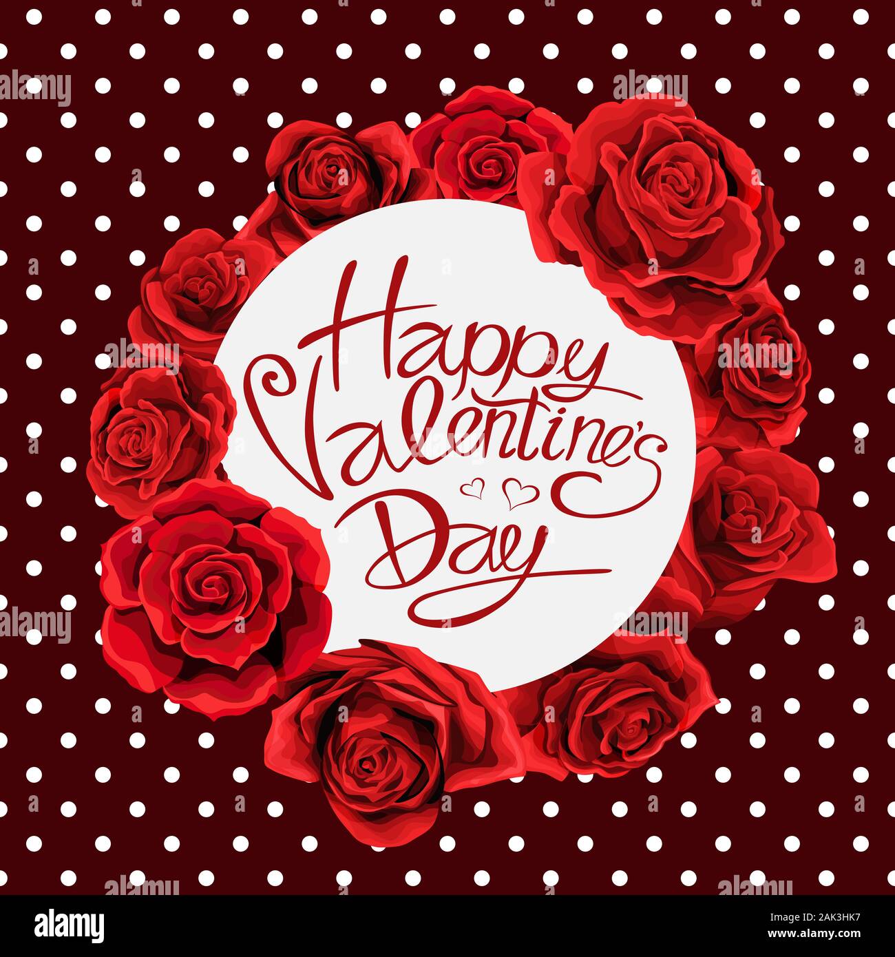 Red rose flowers wreath frame card. Happy Valentines Day flyer, poster ...