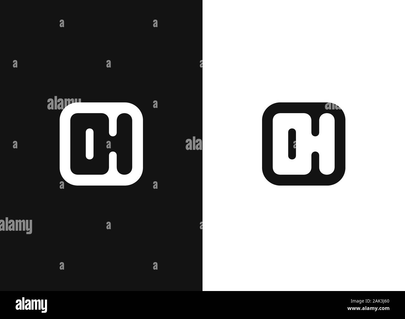 Black and white initial letter O and H logo template design in square rounded shape. Monogram. Simple vector sign illustration in a modern style. Stock Vector
