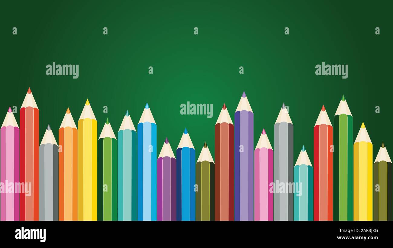 Set of school supplies, crayons, colored pencils illustration Stock ...