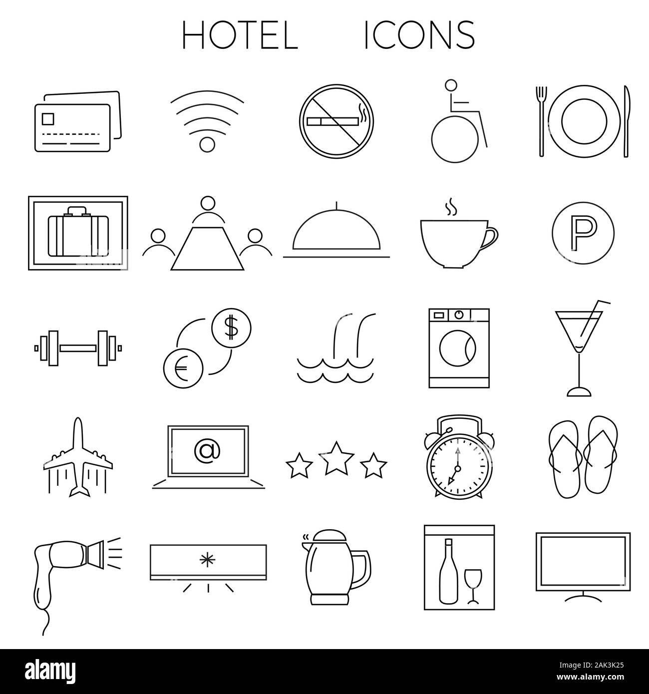 Set of modern trendy style thin line icons for illustrating hotel ...