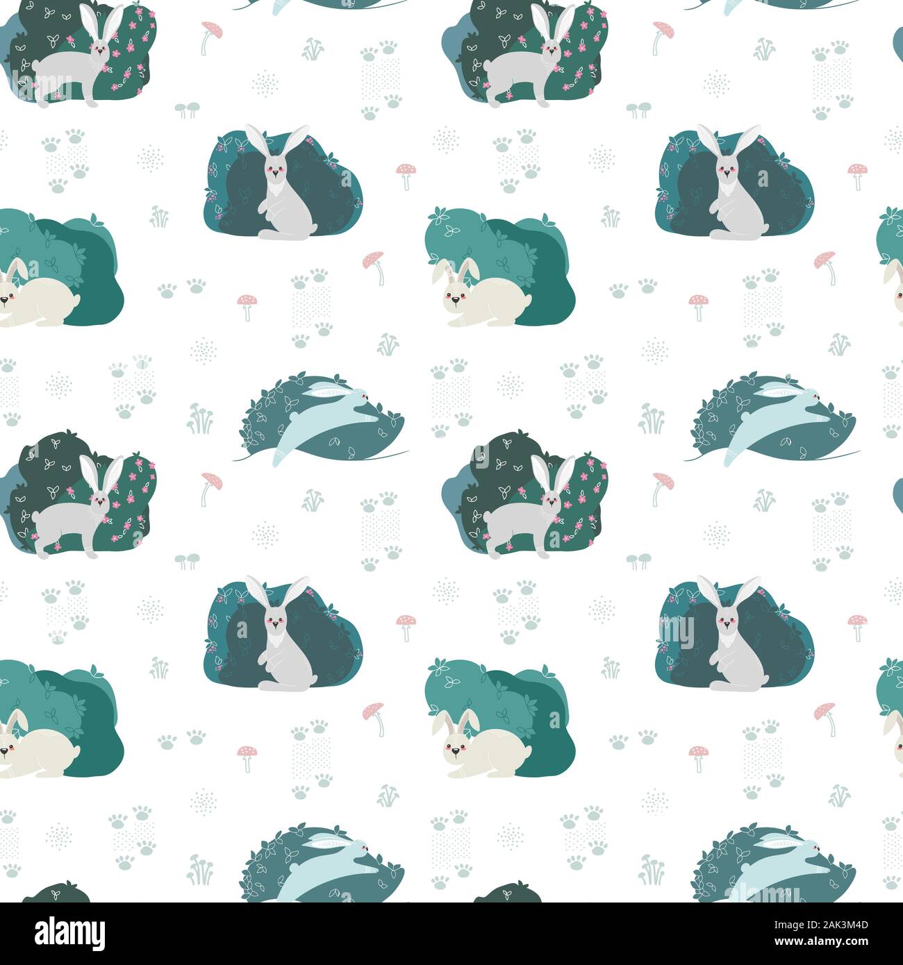 Seamless pattern with rabbit, hare and different elements. Illustration ...