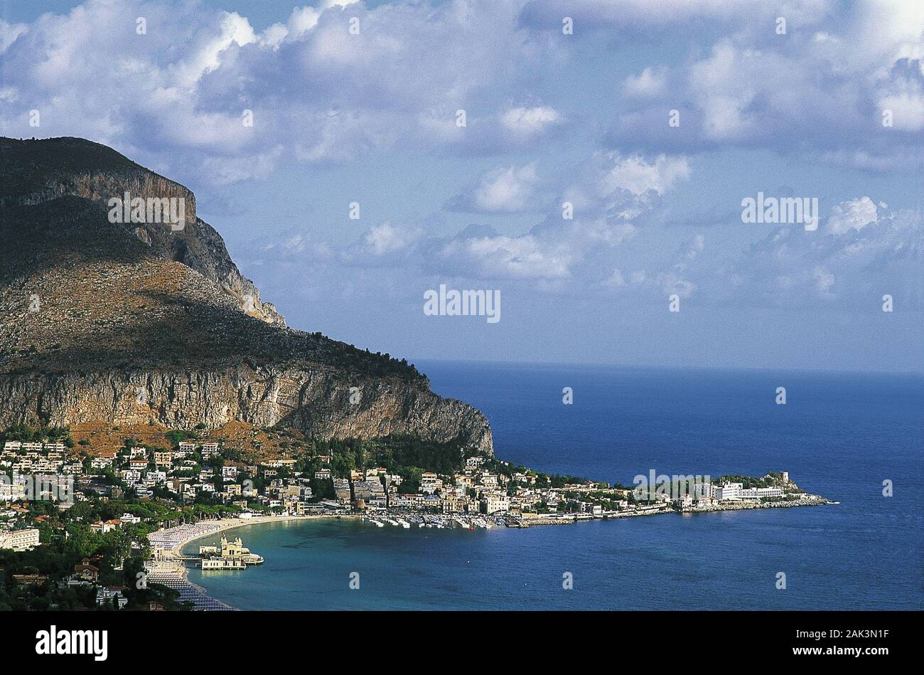 View of Mondello on Sicily. The town is a popular bathing resort and an