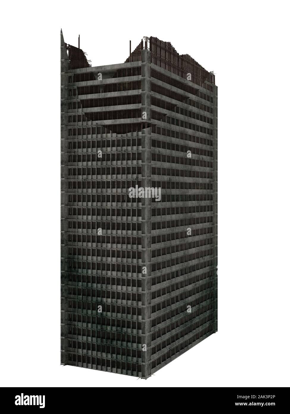 ruined skyscraper isolated on white background Stock Photo