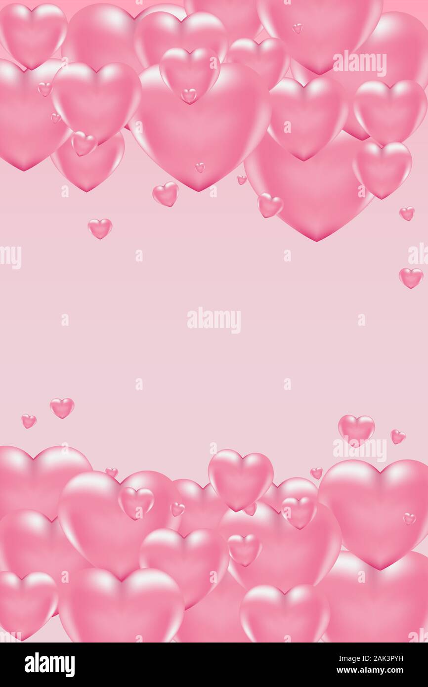 3d vector saint valentine s day pink heart on light background. Poster and invitation Stock Vector