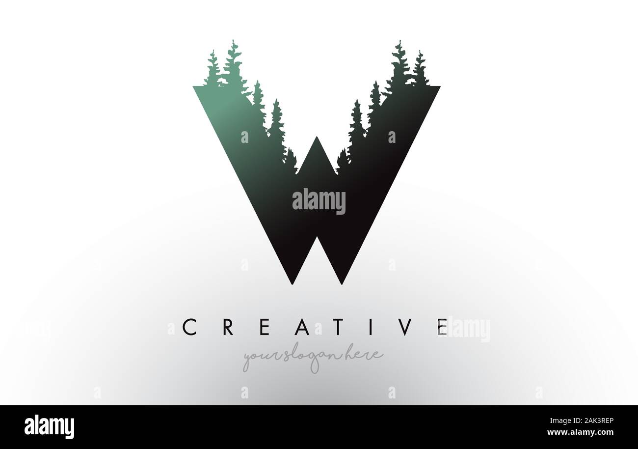 Creative W Letter Logo Idea With Pine Forest Trees. Letter W Design ...