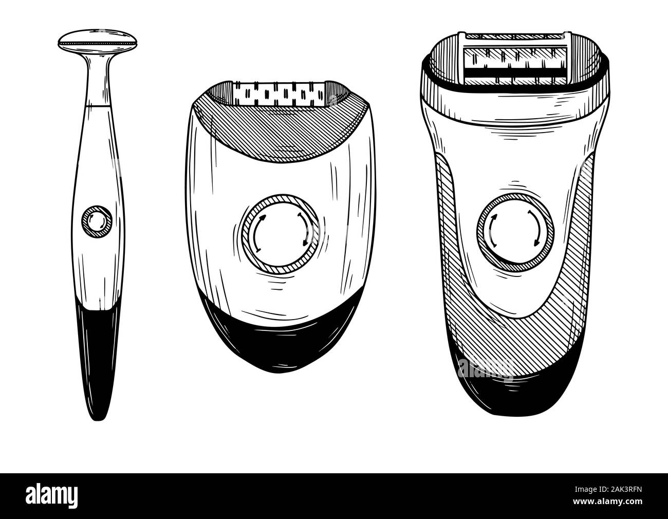 Set of different epilators, trimmers and shaving machine. Vector