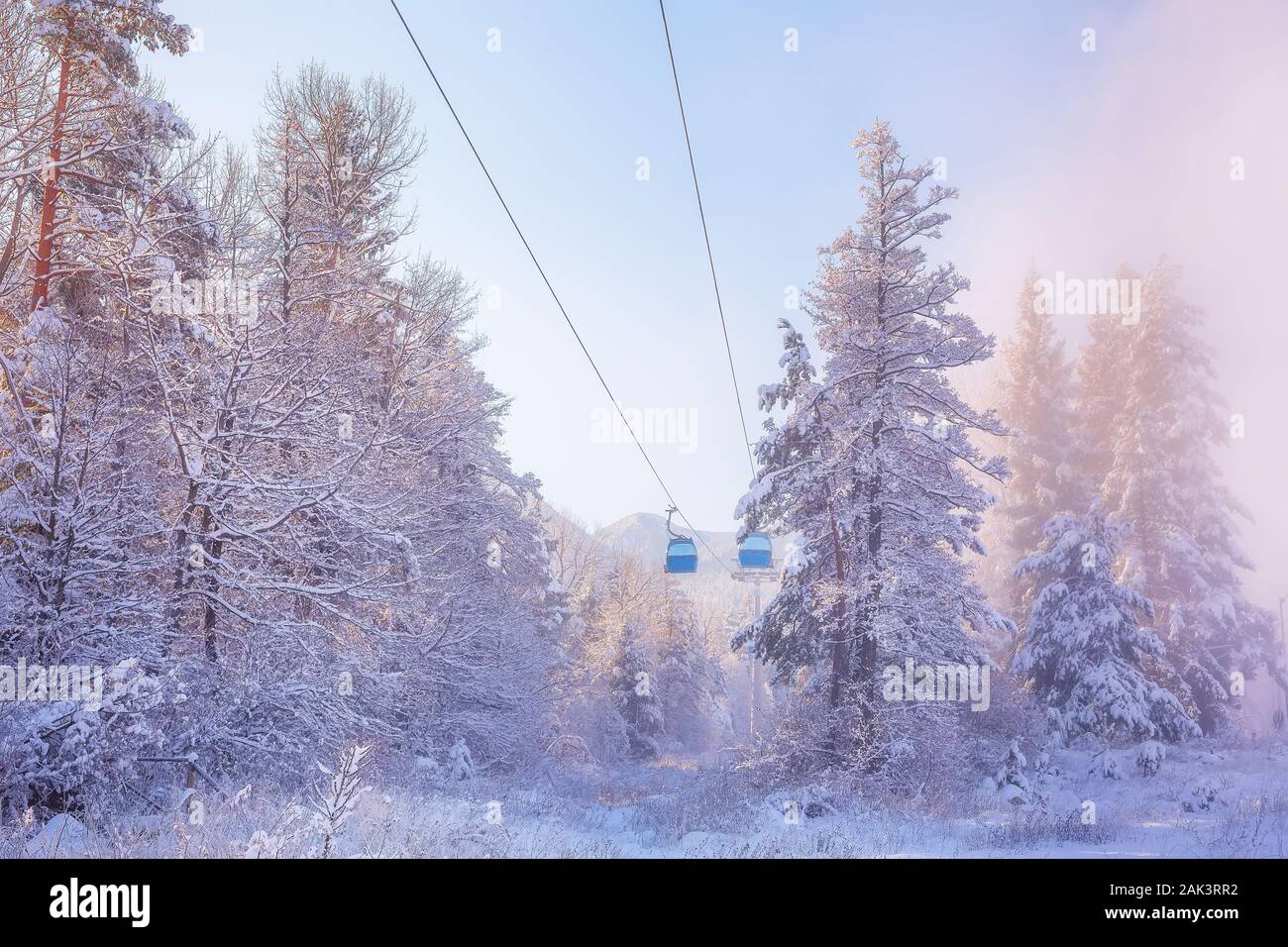 Bansko Bulgaria Pink Sunset Or Sunrise Winter Resort View With