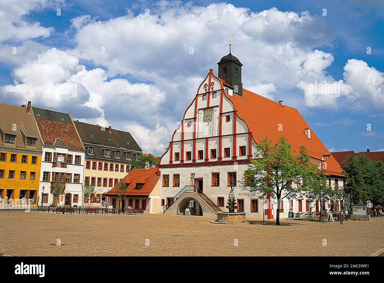 On the market place of Grimma, Germany, the renaissance city hall of 1538. Only the stairs were added on later.  (undated picture) | usage worldwide Stock Photo