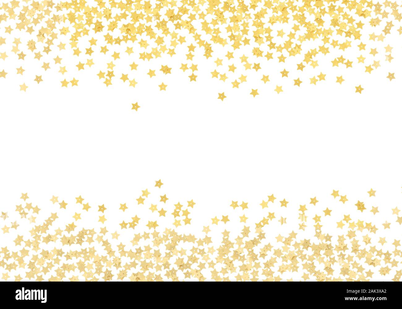 Scattered gold star shape confetti borders isolated on white background Stock Photo