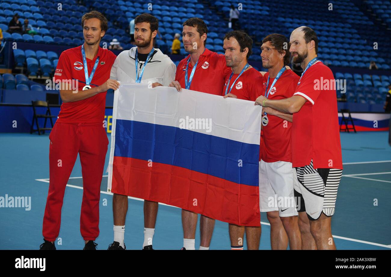 Perth Western Australia ATP CUP Russia with their group winners medals 07/01/2020 (L to