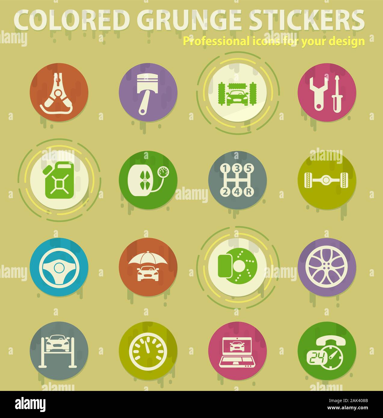 car service colored grunge icons Stock Vector