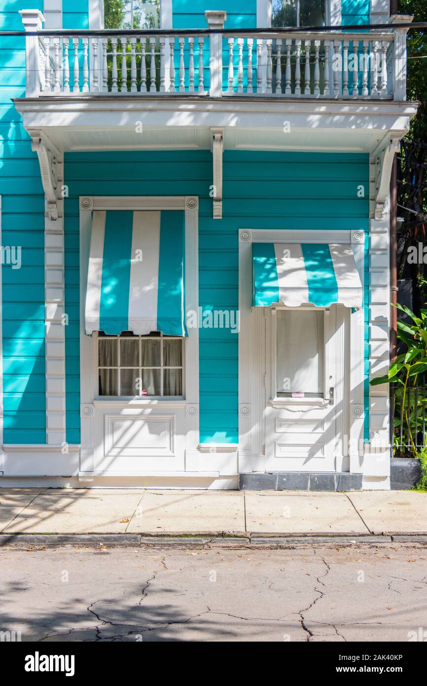 bright painted colours on shutters and houses in the French Quarter of ...