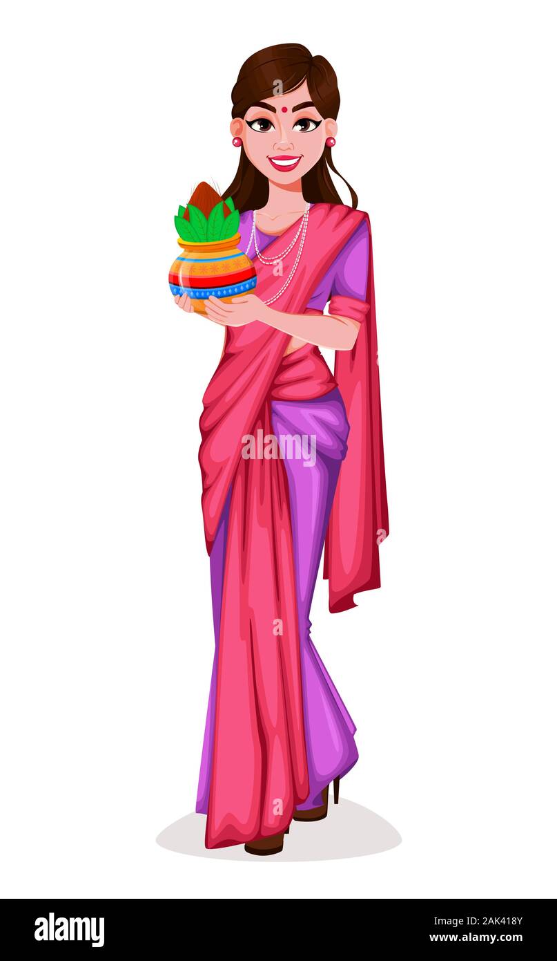 Beautiful Indian woman in traditional clothes. Pretty lady cartoon  character. Usable for Indian holidays (Lohri, Pongal, Independence Day of  India etc Stock Vector Image & Art - Alamy